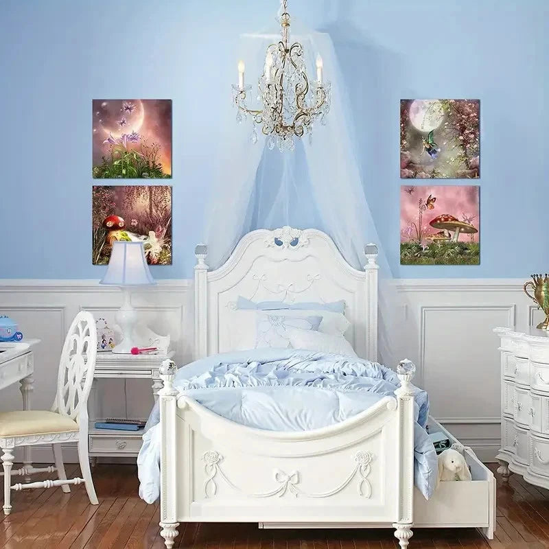 4pcs Nautical Lighthouse Enchanted Fairy Tale Wall Art Canvas Framed