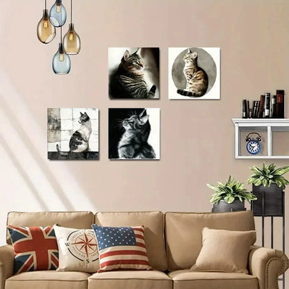 4pcs Modern Cat Art Wall Art Canvas Framed