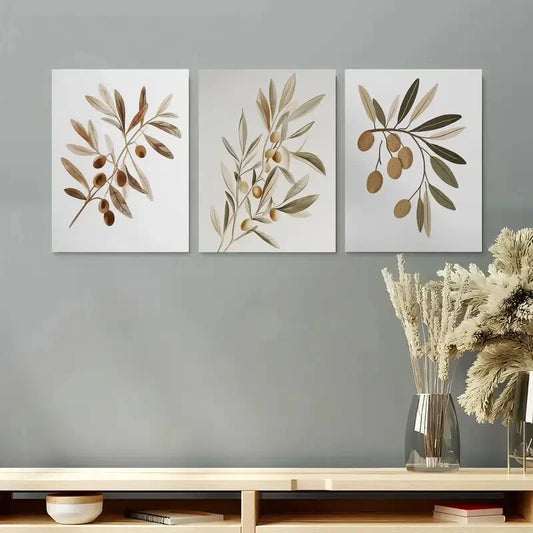 3pcs Mid Century Modern Botanical & Geometric Metal Print Ready to Hang Art