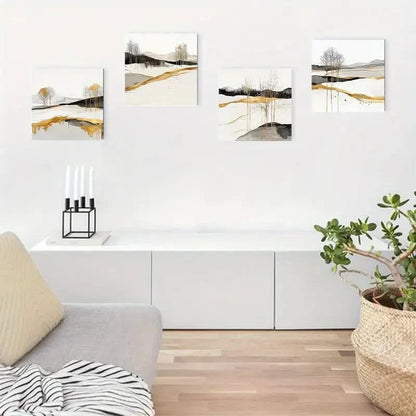 4pcs Golden Geometric Wilderness Zen Landscape Wall Art Canvas Framed