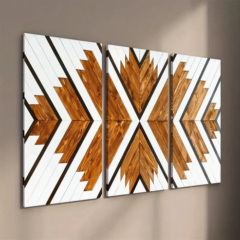 3pcs Geometric Wood Wall Art Set Canvas Unframed - High Quality Print 100% Australian Made Wall Canvas