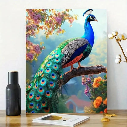 Beautiful Peacock Perched Painting 40x60cm Metal Print Ready to Hang