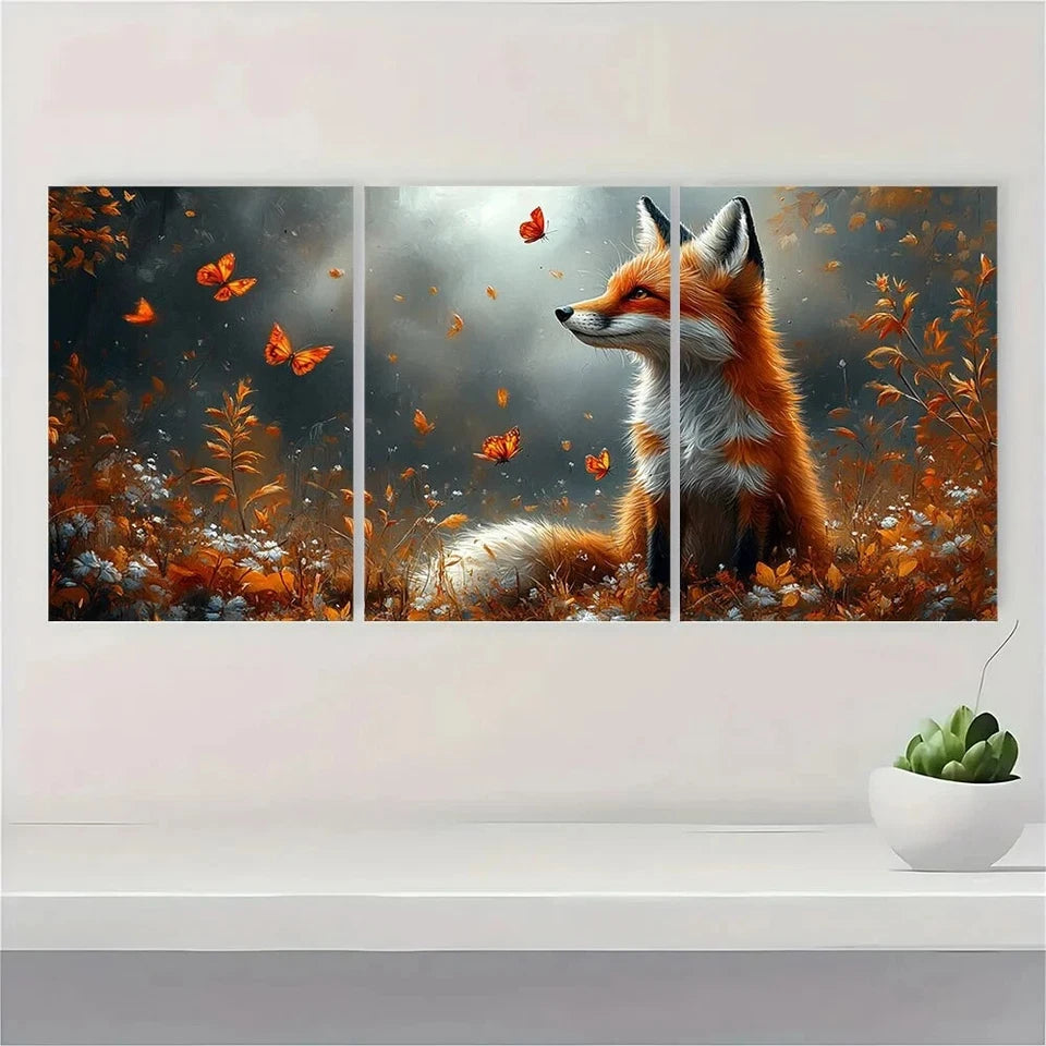 3pcs Fox Butterfly Animal Wildlife Metal Print Ready to Hang Art