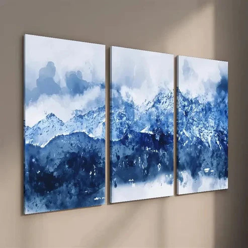 3pcs Abstract Blue White Navy Blue Mountains Wall Art Set Canvas Unframed - High Quality Print 100% Australian Made Wall Canvas