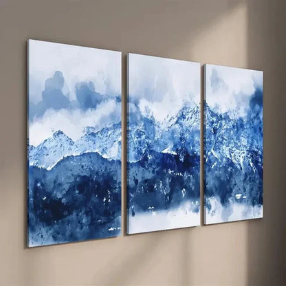3pcs Abstract Blue White Navy Blue Mountains Wall Art Set Canvas Unframed - High Quality Print 100% Australian Made Wall Canvas