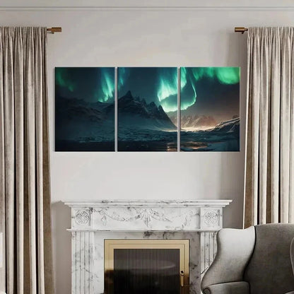 3pcs Snow Mountains Aurora Northern Lights Wall Art Set Canvas Framed 40x60cm - High Quality Print 100% Australian Made Wall Canvas Ready to Hang