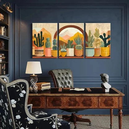 3pcs Desert Cactus & Mountain Landscape Metal Print Ready to Hang Art