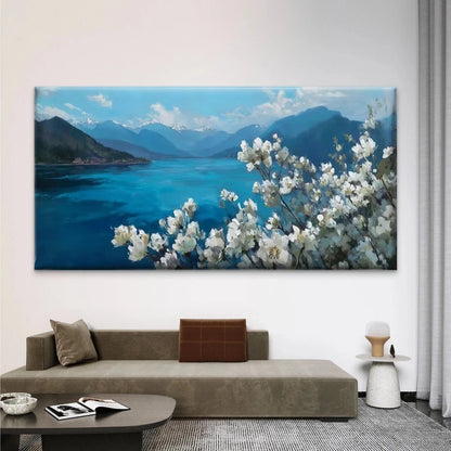 Mountain & White Flower LandscaWall Art Canvas Office Home Room Framed 120x60cm
