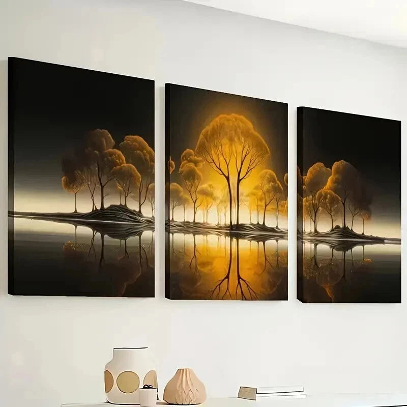 3pcs Featuring Sunset Forest Murals Perfect Wall Art Set Canvas Framed 50x70cm - High Quality Print 100% Australian Made Wall Canvas Ready to Hang