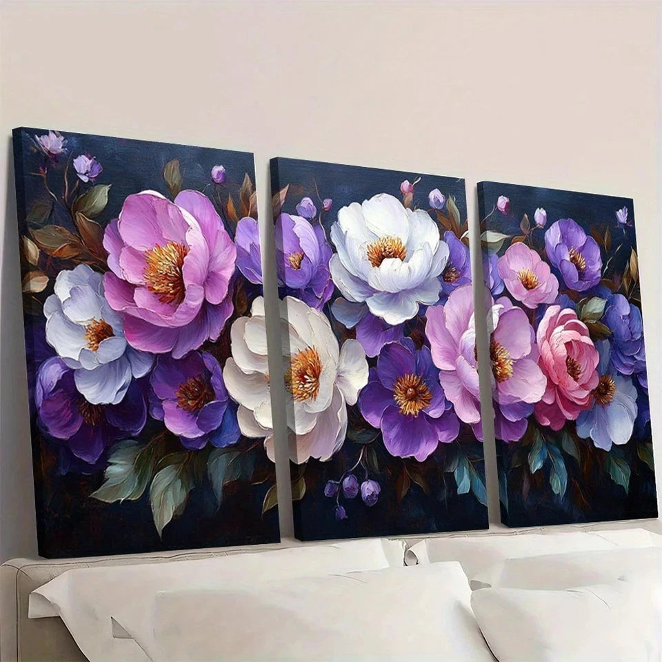 3pcs Elegant Floral Peony & Lupine Flowers  Wall Art Set Canvas Framed 40x60cm - High Quality Print 100% Australian Made Wall Canvas Ready to Hang