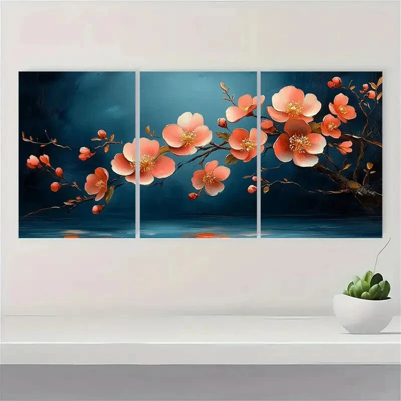 3pcs Flower Oil painting Abstract Metal Print Ready to Hang Art