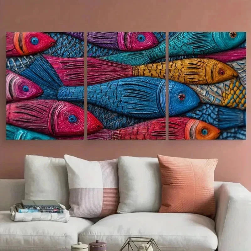 3pcs Vibrant Fish Colorful Mombasa Perfect Wall Art Set Canvas Framed 40x60cm - High Quality Print 100% Australian Made Wall Canvas Ready to Hang