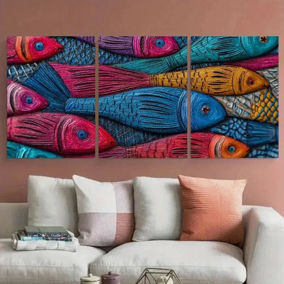 3pcs Vibrant Fish Colorful Mombasa Perfect Wall Art Set Canvas Framed 40x60cm - High Quality Print 100% Australian Made Wall Canvas Ready to Hang