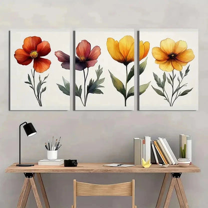 3pcs Wildflower Floral Botanical Perfect Wall Art Set Canvas Framed 50x70cm - High Quality Print 100% Australian Made Wall Canvas Ready to Hang