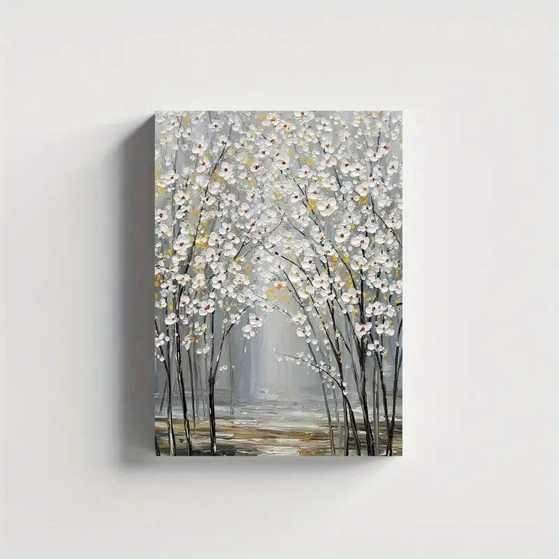 Abstract White Blossoming Tree Painting 40x60cm Metal Print Ready to Hang
