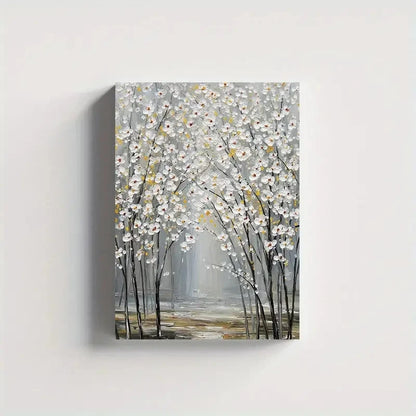 Abstract White Blossoming Tree Painting 40x60cm Metal Print Ready to Hang