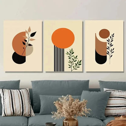 3pcs Minimalist Botanical Geometric Shapes Wall Art Set Canvas Framed 50x70cm - High Quality Print 100% Australian Made Wall Canvas Ready to Hang