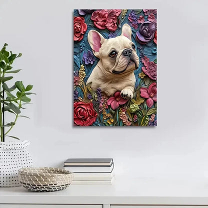 French Bulldog Surrounded by Heart Painting 40x60cm Metal Print Ready to Hang