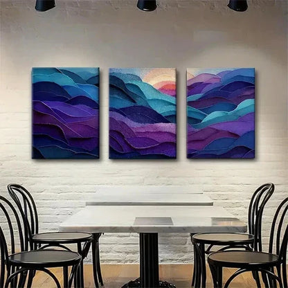3pcs Elegant Purple and Teal Layered Perfect Wall Art Set Canvas Unframed - High Quality Print 100% Australian Made Wall Canvas