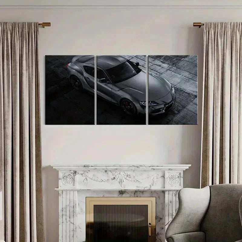 3pcs Grey Sports Super Car Modern Vehicle Wall Art Set Canvas Framed 50x70cm - High Quality Print 100% Australian Made Wall Canvas Ready to Hang