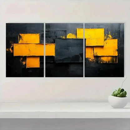 3pcs Vibrant Yellow & Black Textured BN Wall Art Set Canvas Unframed - High Quality Print 100% Australian Made Wall Canvas - Bella Home Decor