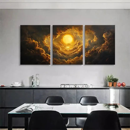 3pcs Dramatic Golden Sun and Clouds Perfect Wall Art Canvas Unframed - High Quality Print 100% Australian Made Wall Canvas