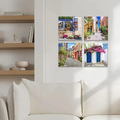 4pcs  Modern Town Street Artwork Wall Art Canvas Framed