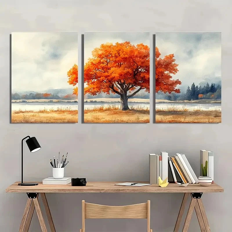 3pcs Autumn Color Art Neutral Oak Tree Perfect Wall Art Set Canvas Framed 40x60cm - High Quality Print 100% Australian Made Wall Canvas Ready to Hang