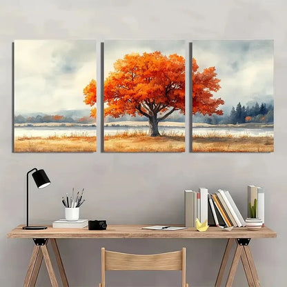3pcs Autumn Color Art Neutral Oak Tree Perfect Wall Art Set Canvas Framed 40x60cm - High Quality Print 100% Australian Made Wall Canvas Ready to Hang