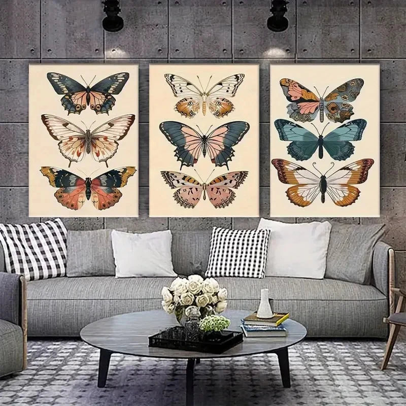 3pcs Bohemian Style Butterfly Metal Print Ready to Hang Art