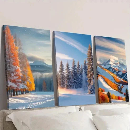3pcs Winter Snow Forest Photography Wall Art Canvas Unframed - High Quality Print 100% Australian Made Wall Canvas
