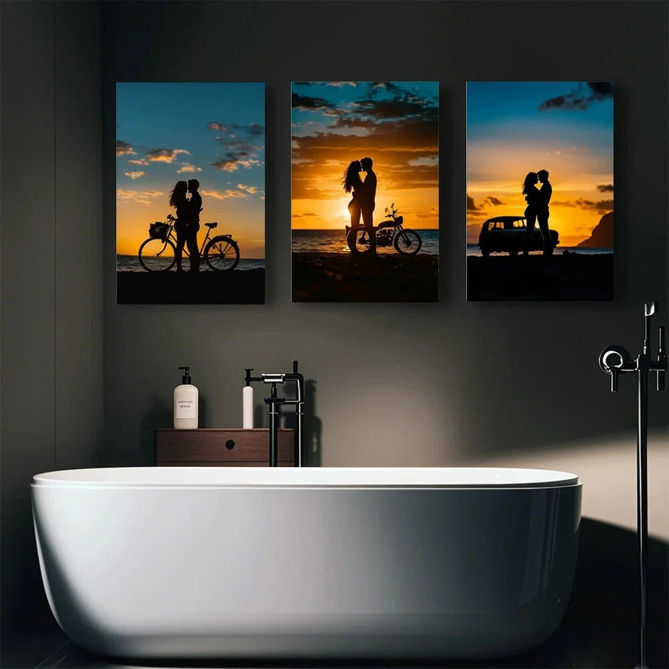 3pcs Paris Eiffel Tower Romantic Paris Street Metal Print Ready to Hang Art