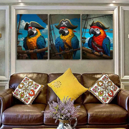 3pcs Captain Parrot Tricorn Hat & Swords Metal Print Ready to Hang Art