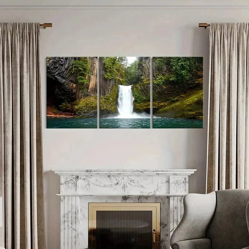 3pcs Valley Waterfall Modern Decoration Wall Art Set Canvas Framed 40x60cm - High Quality Print 100% Australian Made Wall Canvas Ready to Hang