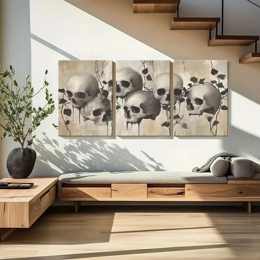 3pcs Skull Distressed Texture with Withered Vines Metal Print Ready to Hang Art