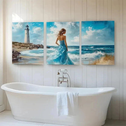 3pcs Coastal Serenity Lighthouse Ocean Perfect Wall Art Set Canvas Framed 40x60cm - High Quality Print 100% Australian Made Wall Canvas Ready to Hang