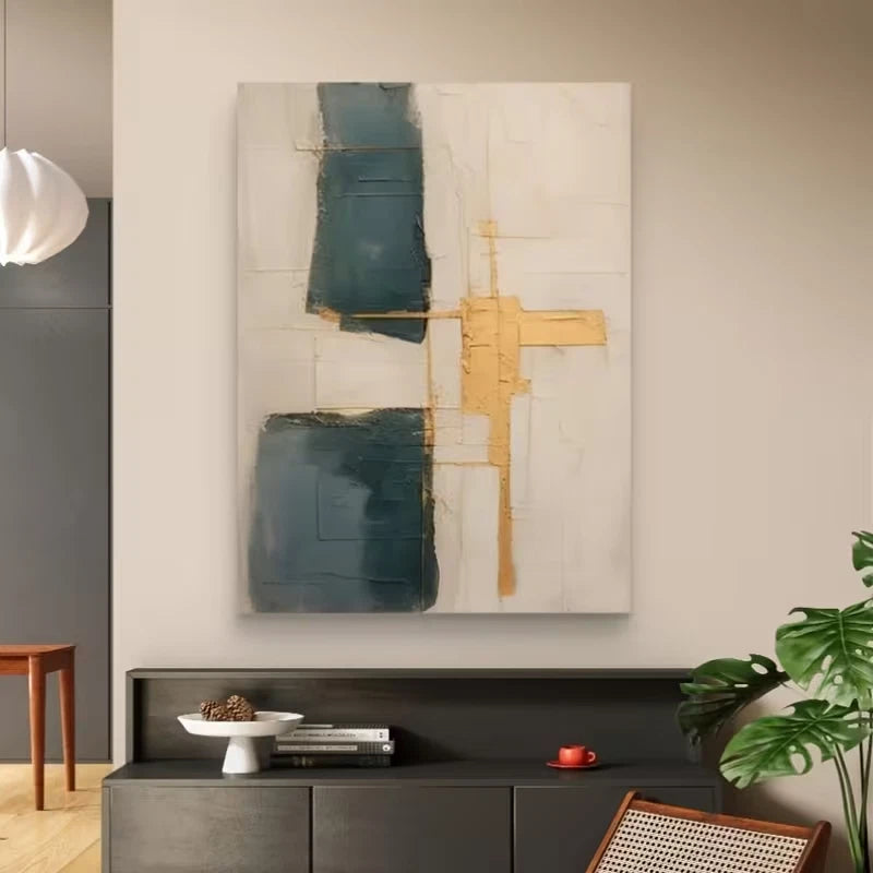 Stylish Golden, Blue, and Green Tones 60x90cm Metal Print Ready to Hang