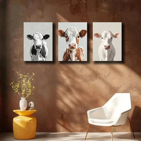 3pcs Farmhouse Cow Art Print Set Metal Print Ready to Hang Art
