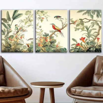 3pcs Vibrant Abstract Flowers Birds Perfect Wall Art Set Canvas Framed 40x60cm - High Quality Print 100% Australian Made Wall Canvas Ready to Hang