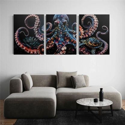 3pcs Multicolour Octopus Sea Animal Metal Print Ready to Hang Art