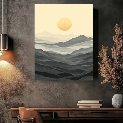 Beautiful Abstract Mountain Sunset Vintage Painting 40x60cm Metal Print Ready to Hang