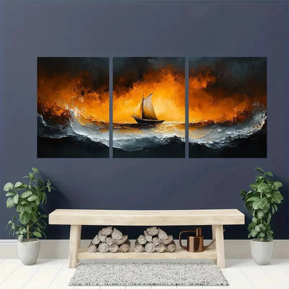 3pcs Vibrant Abstract Ocean Scene Metal Print Ready to Hang Art