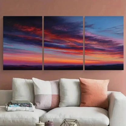 3pcs Vibrant Evening Sky With Mountains Perfect Wall Art Set Canvas Framed 40x60cm - High Quality Print 100% Australian Made Wall Canvas Ready to Hang
