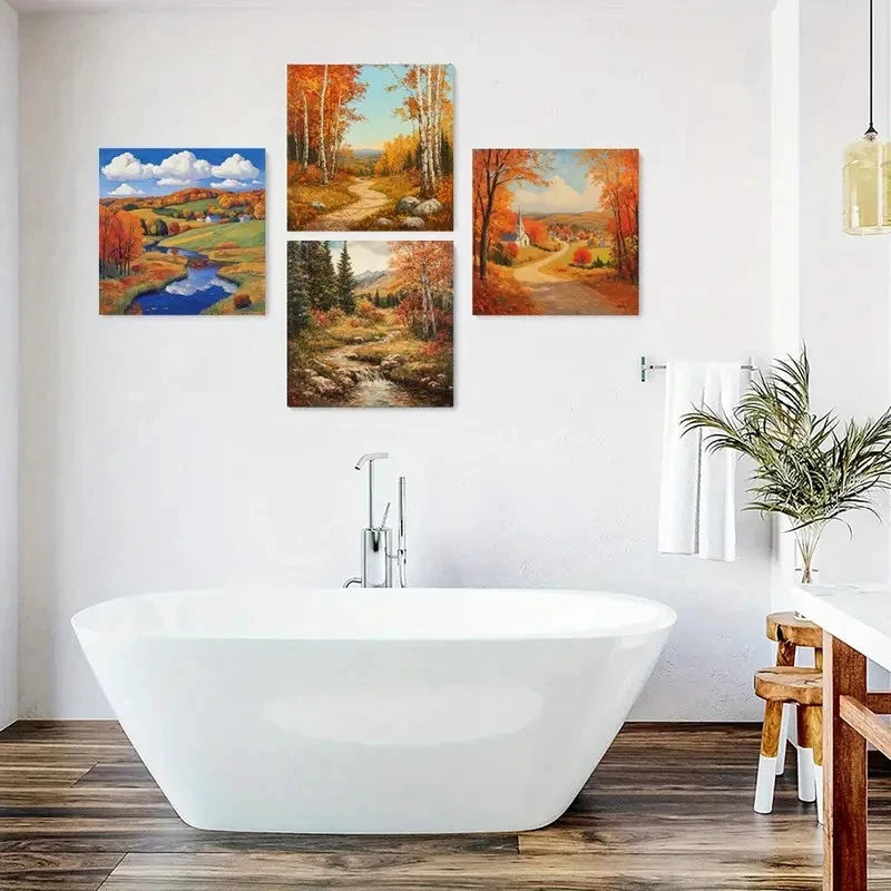 4pcs Autumn Scenery Canvas Wall Art Canvas Framed