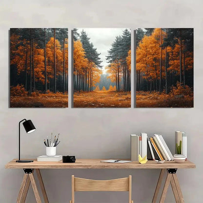 3pcs Serene Pine Tree Forest Autumn Metal Print Ready to Hang Art