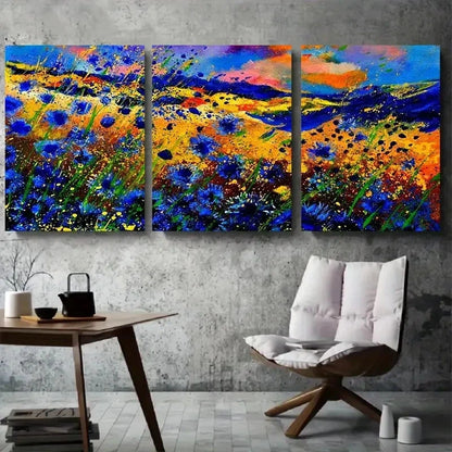 3pcs Bold Blue & Yellow Nature Inspired Metal Print Ready to Hang Art