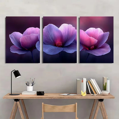 3pcs Cyclamen Flower Vibrant Purple & Pink Wall Art Set Canvas Framed 60x90cm - High Quality Print 100% Australian Made Wall Canvas Ready to Hang