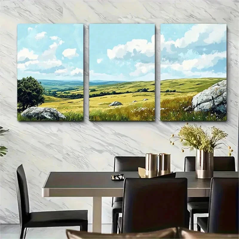 3pcs Vibrant English Countryside Landscape Metal Print Ready to Hang Art