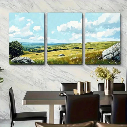 3pcs Vibrant English Countryside Landscape Metal Print Ready to Hang Art