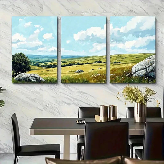 3pcs Vibrant English Countryside Landscape Metal Print Ready to Hang Art